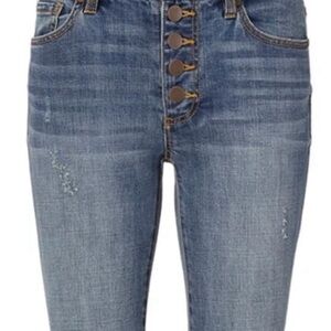 CAbi Button Fly SkinnyJeans Dream Weaver distressed wash